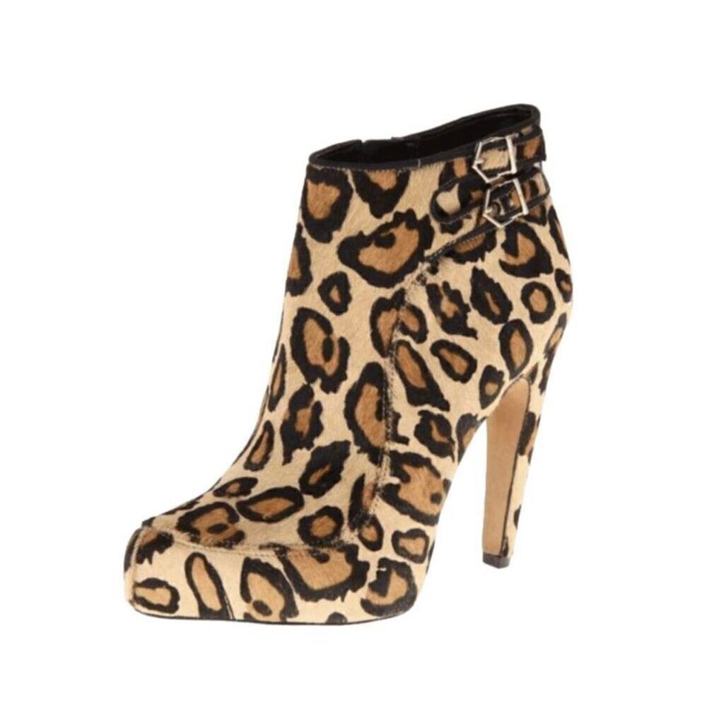 SAM EDELMAN Kit Leopard Print Calf Fur Ankle Boot Size 7.5M